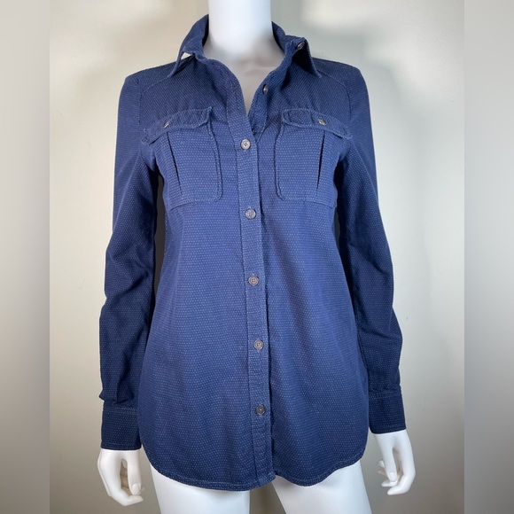 Paige Kadie Shirt In Whisper Dot Womens Sz XS Blue Denim Button Down Long Sleeve - Picture 4 of 13